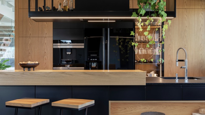 Wooden and black kitchen