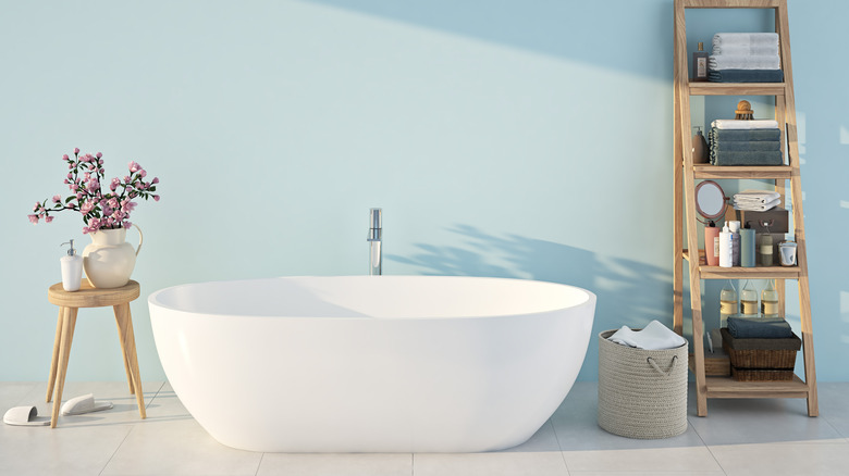 bathroom with blue wall