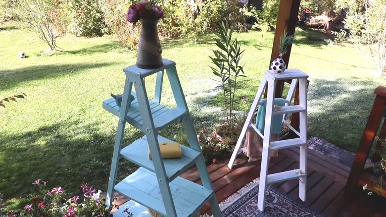 Wooden ladder shelves