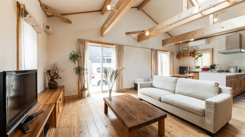 living room with fun beams