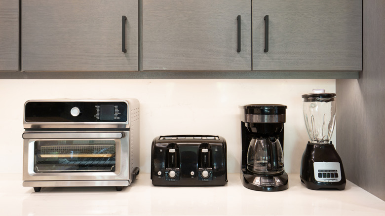 toaster oven on counter with other appliances