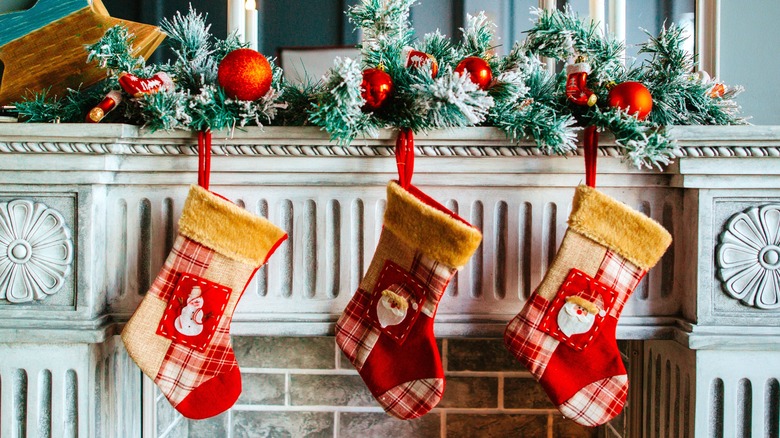 Christmas stockings on mantel
