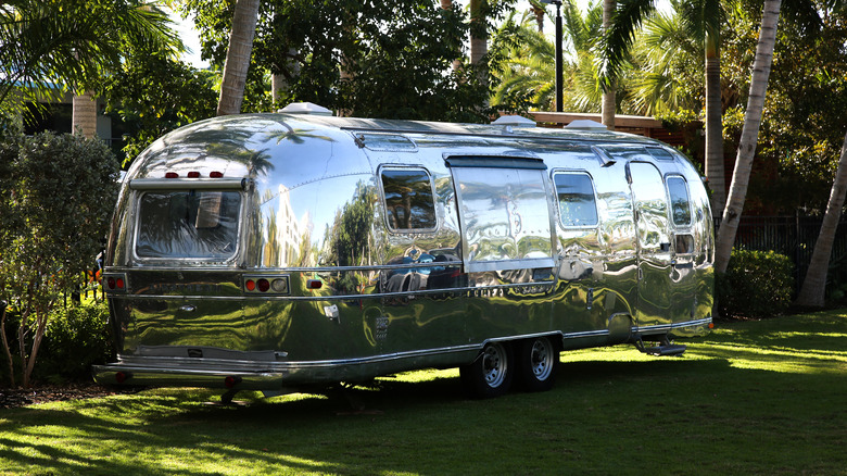 Airstream trailer in grassy area