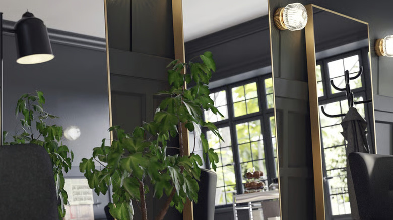 Three HOVET Mirrors displayed in a living room with plants and chairs