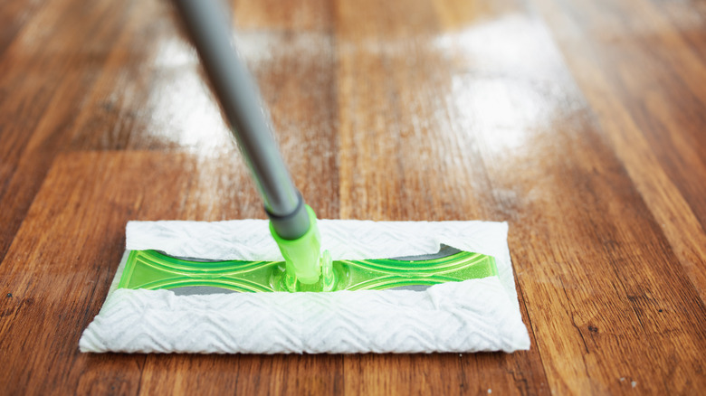 mop and puddle hardwood floor