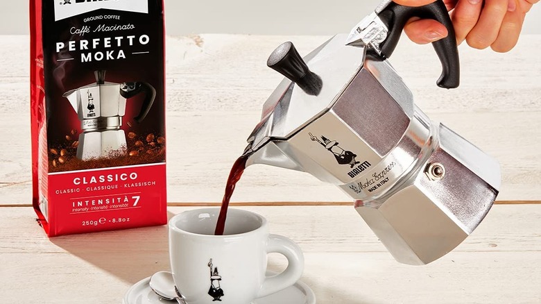 Moka pot pouring espresso