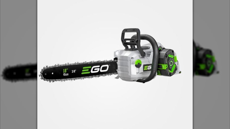 closeup on EGO chainsaw