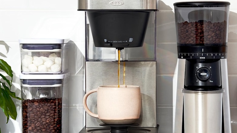 OXO coffee maker brewing a cup