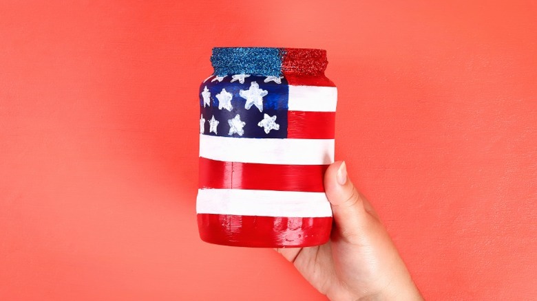 A painted jar with an American flag motif