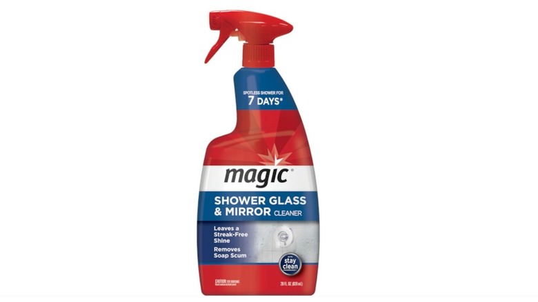 A bottle of Magic Shower Glass & Mirror Cleaner
