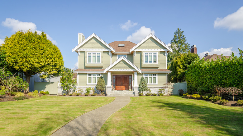 green house with lawn