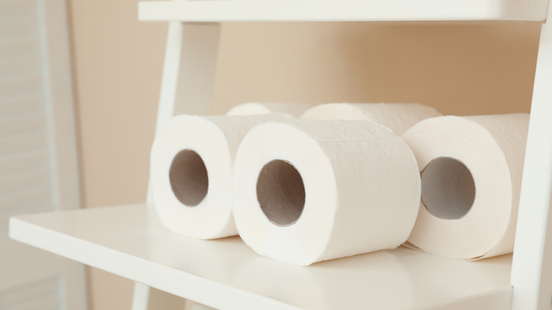 Toilet paper rolls on shelf