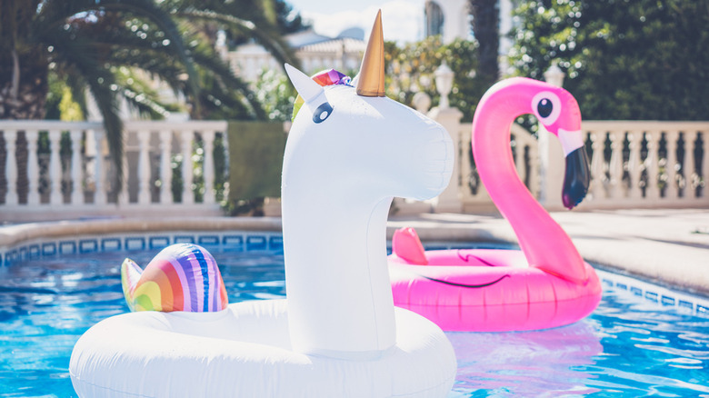 Flamingo and unicorn pool floats