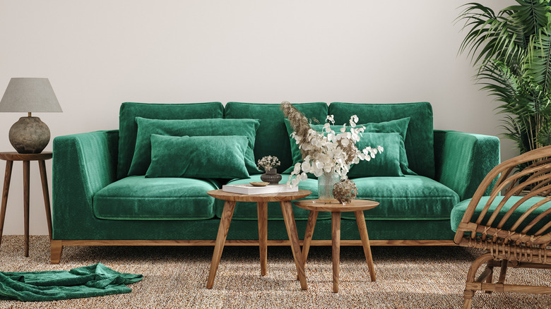 Green velvet sofa