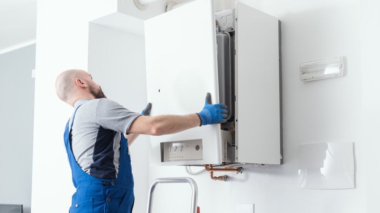 Professional engineer doing a boiler inspection