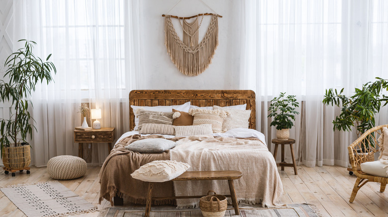 bedroom with macrame designs