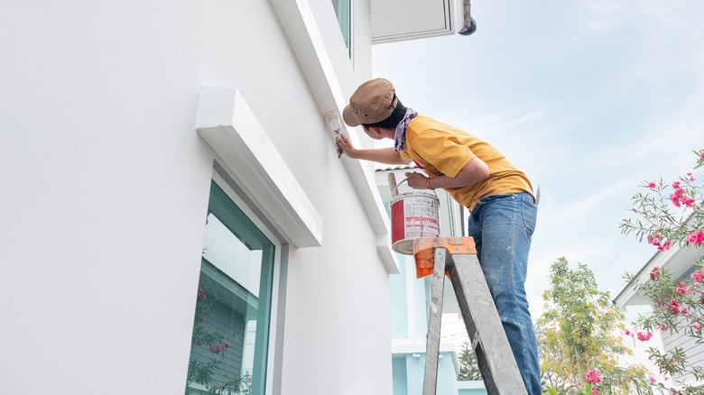 Person painting exterior of house