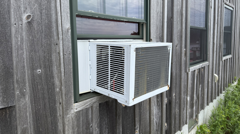 Window air conditioning unit installed at a house