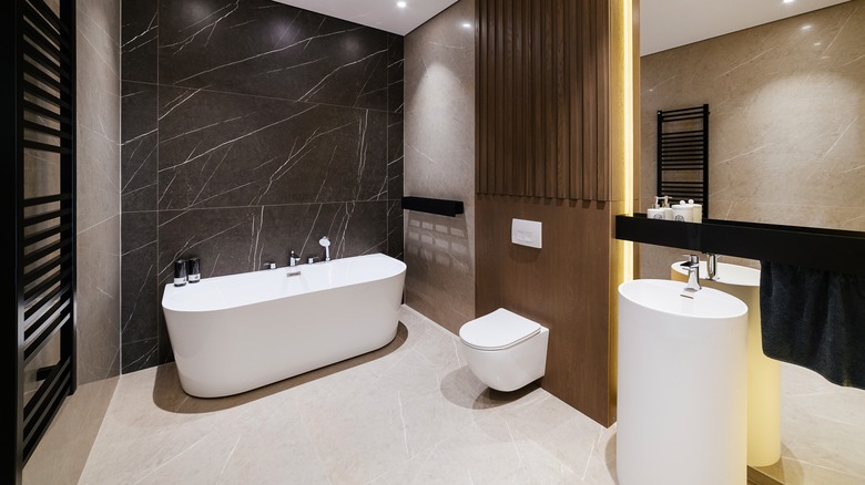 sleek bathroom with ceramic tub