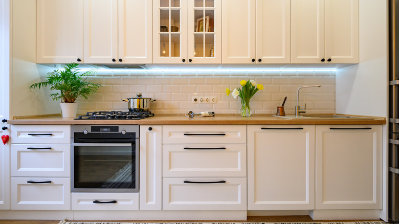 White Shaker-style cabinets and drawers