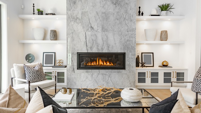 Modern living room with fireplace 