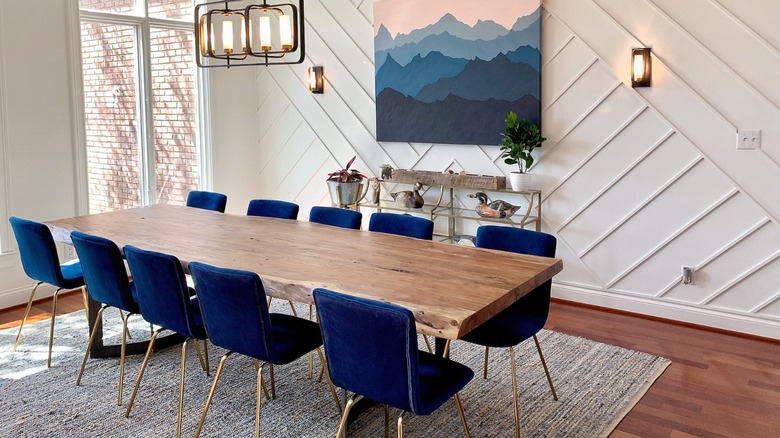 Navy chairs in dining room