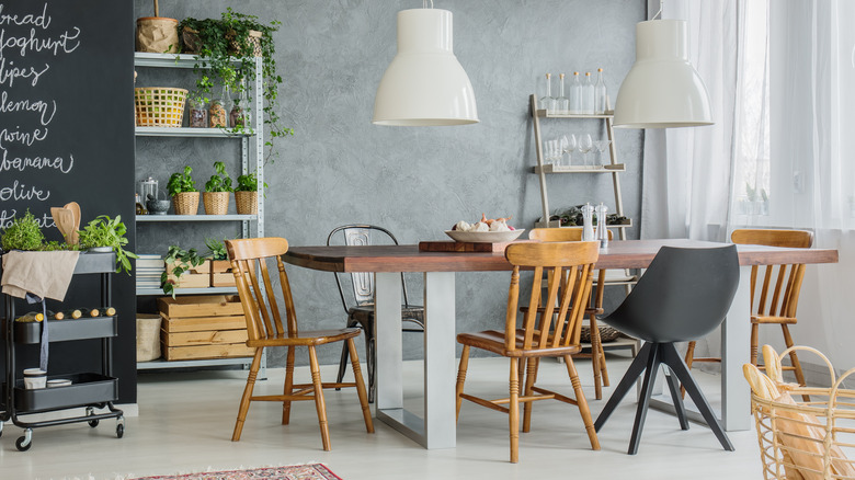 Wood and metal table chairs