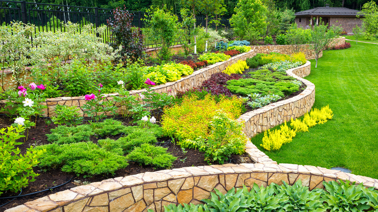 Garden with retaining walls