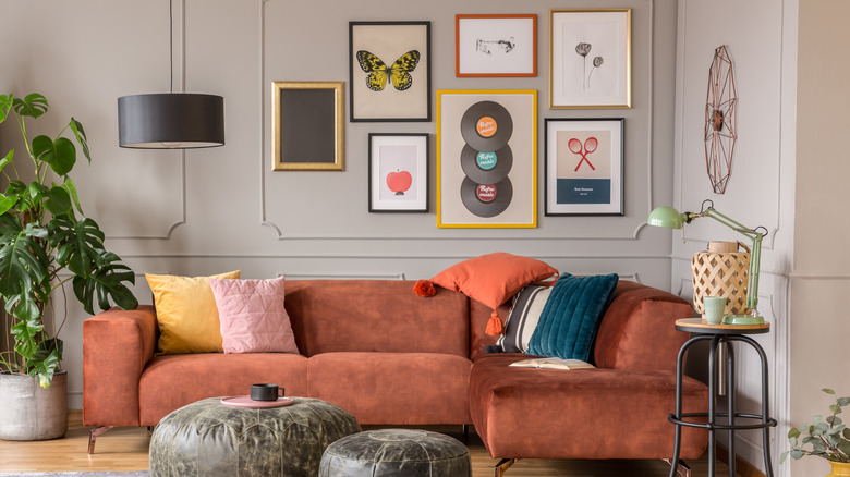 Orange couch in living room