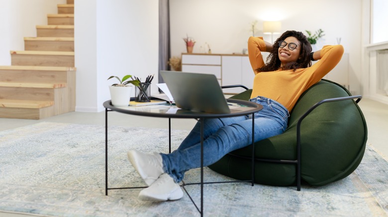 Person relaxing in bean bag