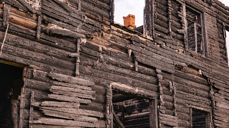 Fire-damaged house facade