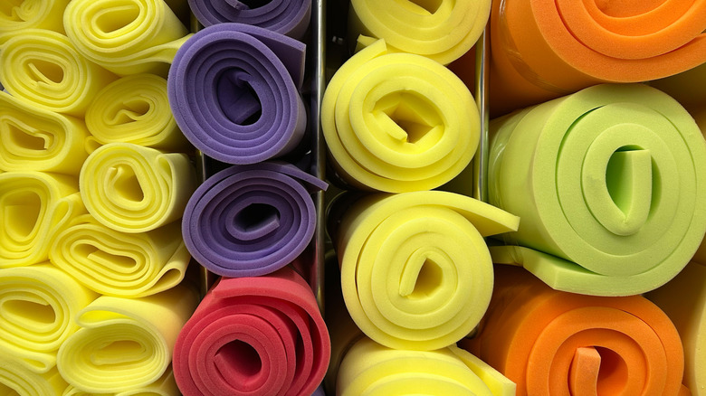 Rolls of foam in different thicknesses and colors