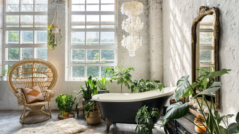 wicker chair in bathroom