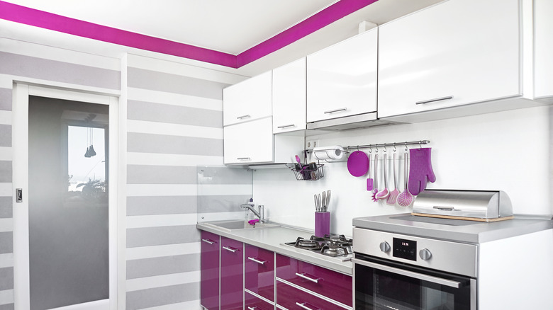 purple and white kitchen