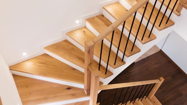 Wooden staircase in contemporary house