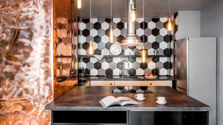 Kitchen with copper wall