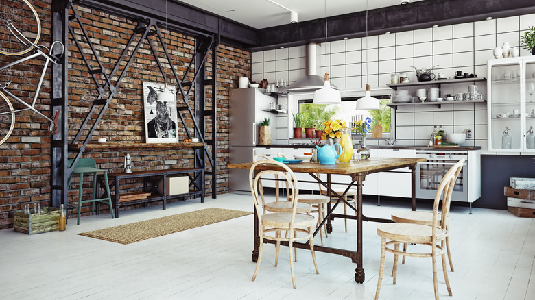 Industrial kitchen brick wall