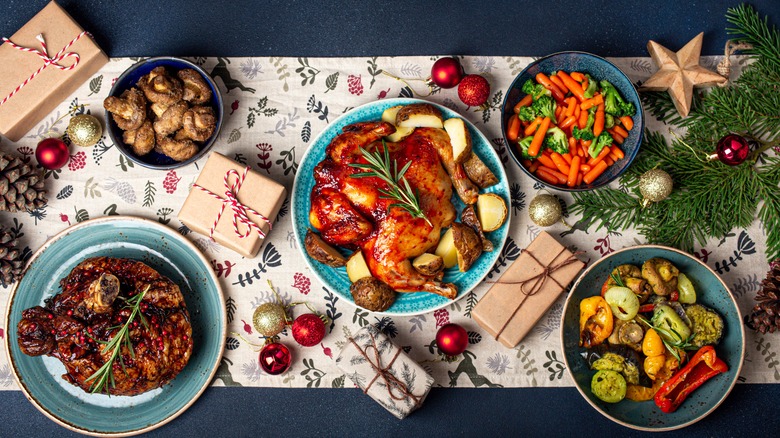 Christmas food arranged on table