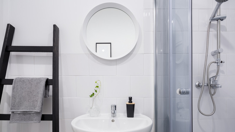 Bathroom with ladder towel rack