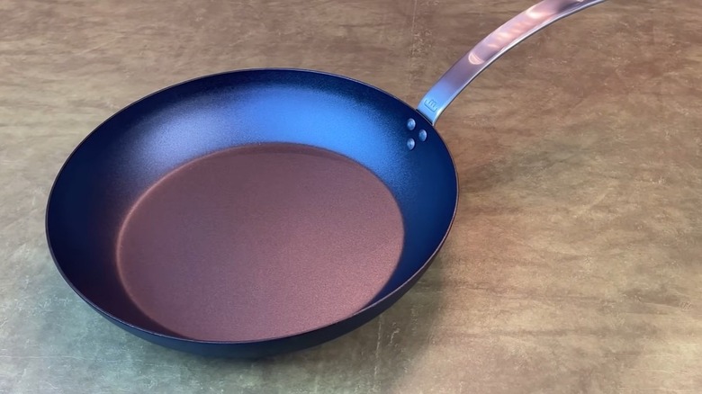 carbon steel pan on countertop