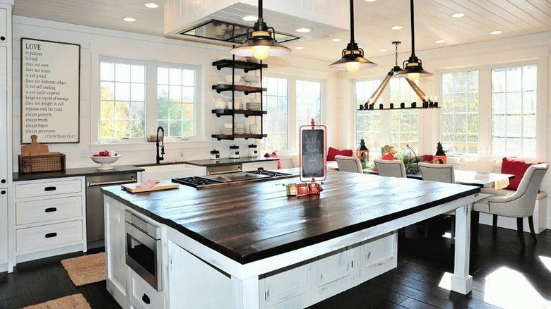 Reclaimed wood countertop in a sunny kitchen