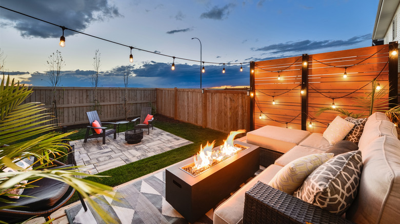 outdoor patio set up with fire pit