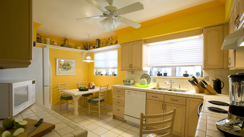 interior of a yellow kitchen