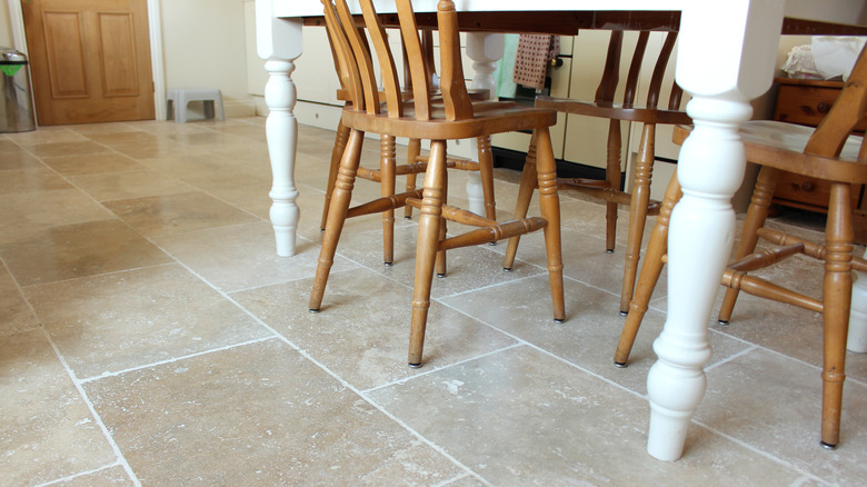 Travertine flooring in kitchen