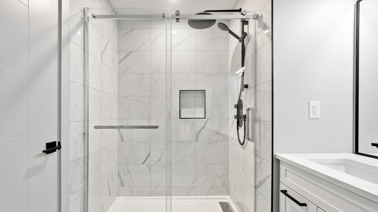 Bathroom with glass shower doors