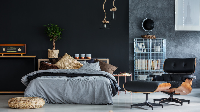 black wall with vintage furniture