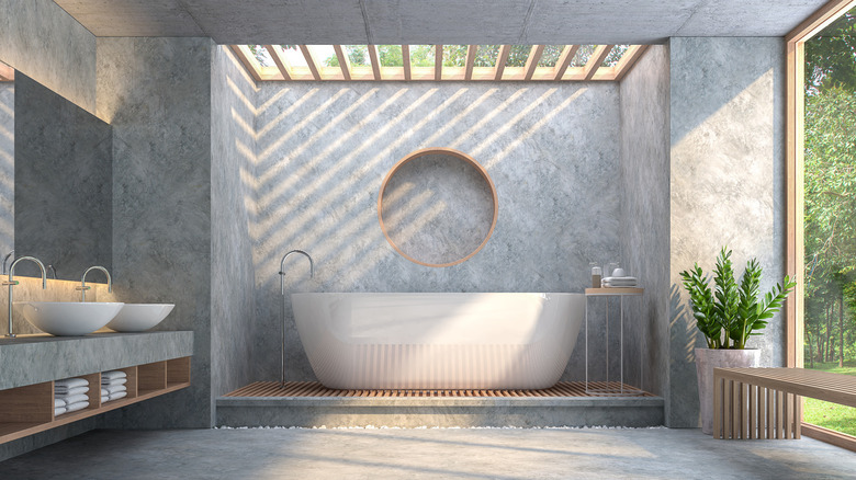 bathroom with polished concrete