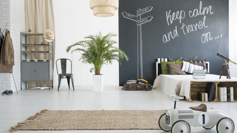 bedroom with a chalkboard wall