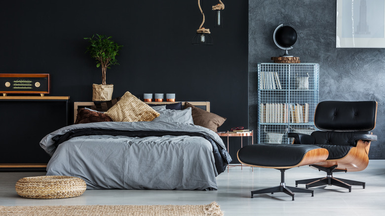 bedroom with dark paint color
