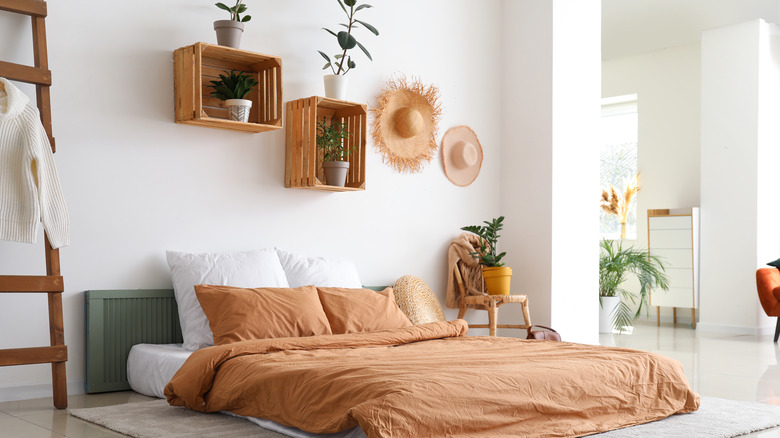 crates on a bedroom wall